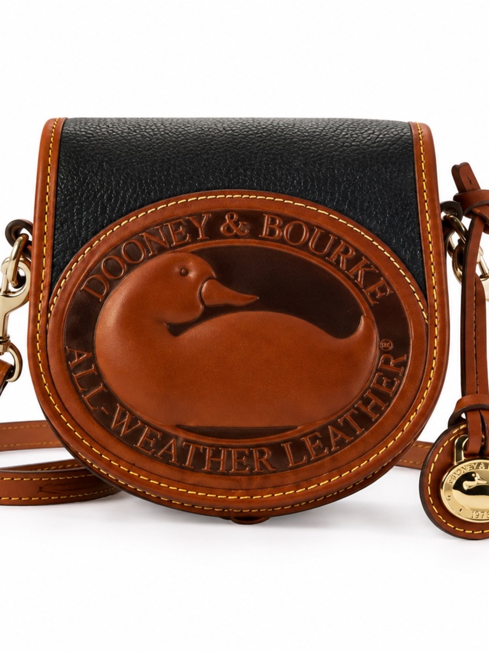 Dooney & Bourke All Weather Leather 2 Duck Bag Black Cognac Crossbody